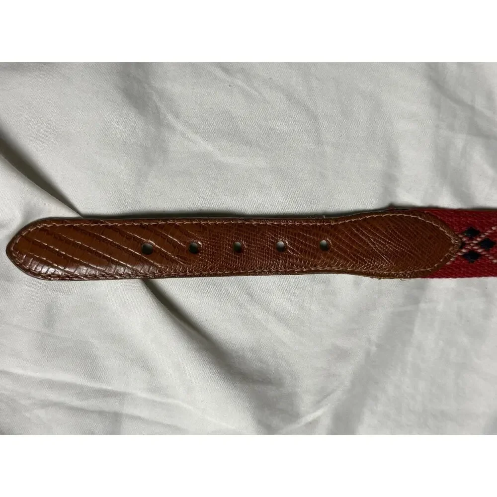 Canterbury Argyle Ribbon Club Belt Mens Size 40 Red Preppy Ivy Leather Tab
